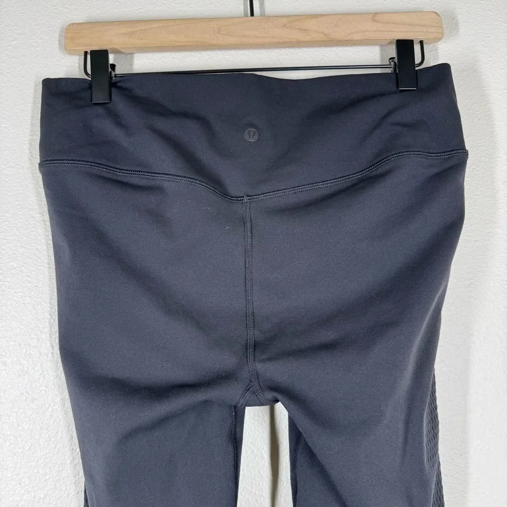 Lululemon Leggings Black Reveal 7/8 Tights Velocity Breathable Mesh Women’s 12